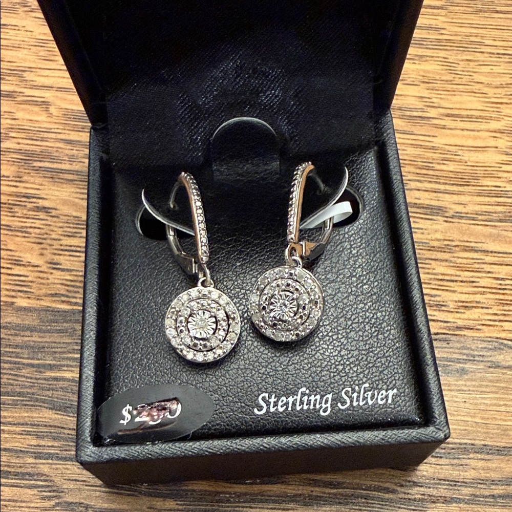 Radiant Diamond and Sterling Silver Drop Earrings
